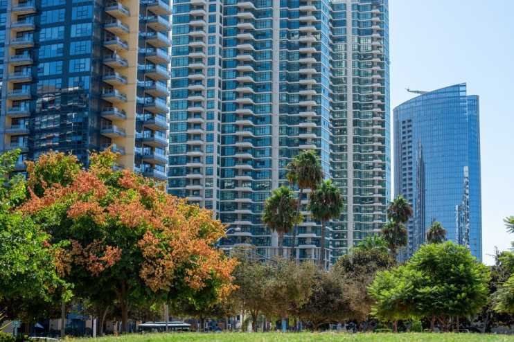Tall apartment buildings with a modern design